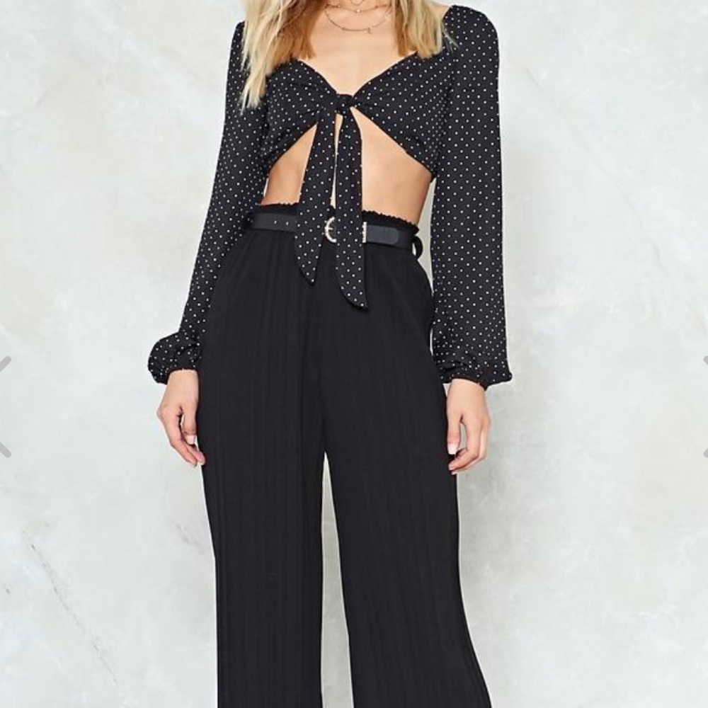 Nasty Gal polka dot long sleeve tie top